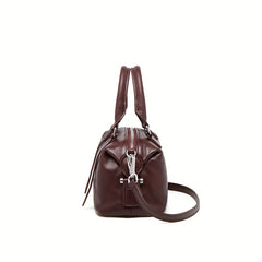 Vintage Leather Handbag for Women Burgundy Adjustable Strap Zip Closure