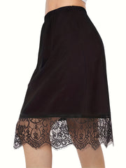 Women's Lace Trim Solid Skirt Sexy Stretch Half Slips Petticoat