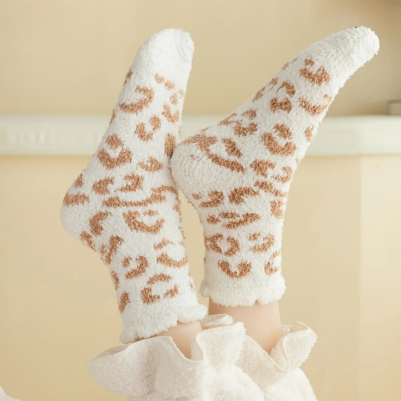 Leopard Print Warm Home Floor Socks Women's Stockings