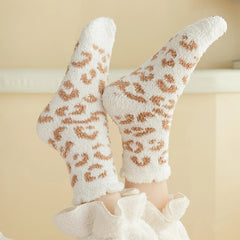 Leopard Print Warm Home Floor Socks Women's Stockings