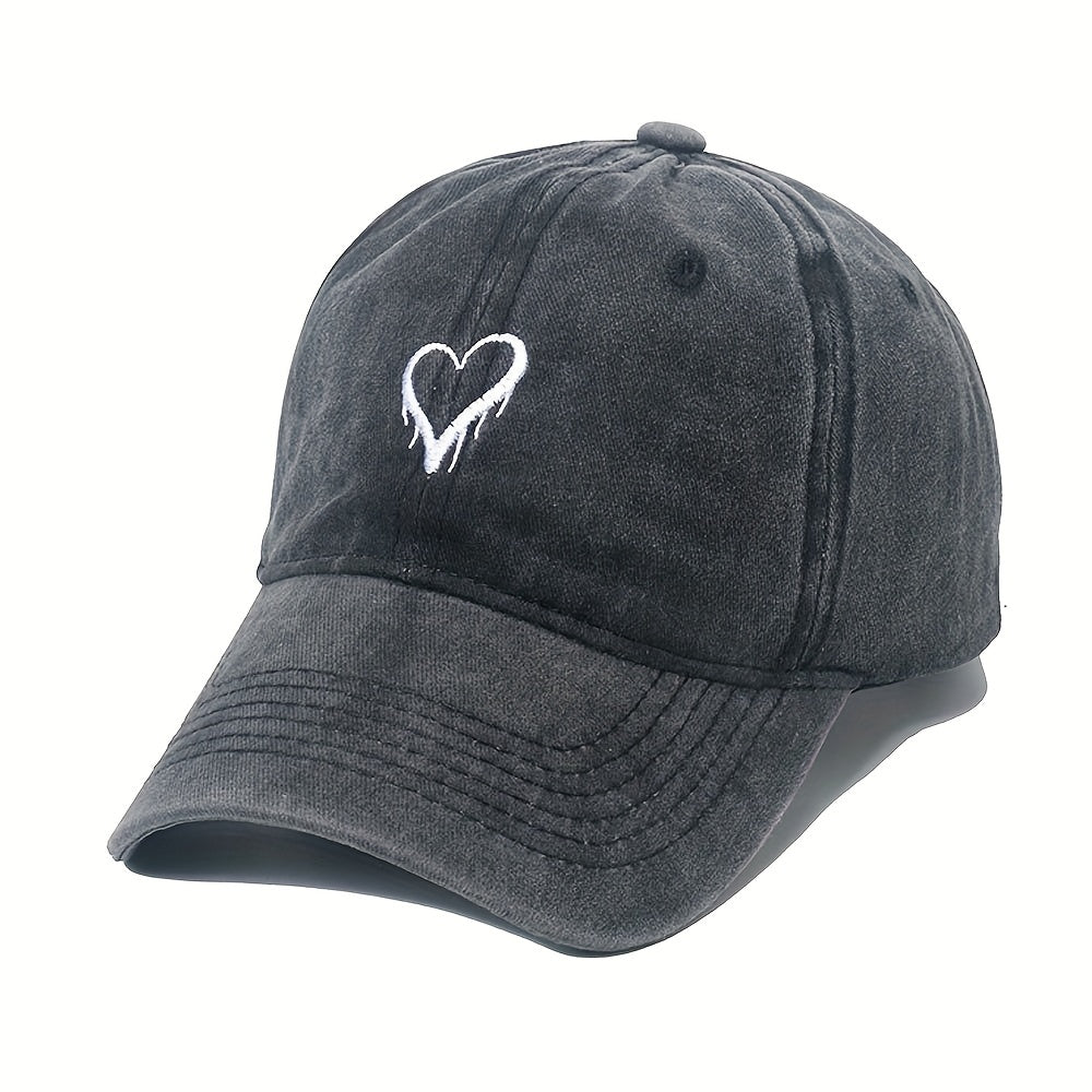 Vintage Love Heart Embroidery Baseball Cap Curved Brim Dad Hat