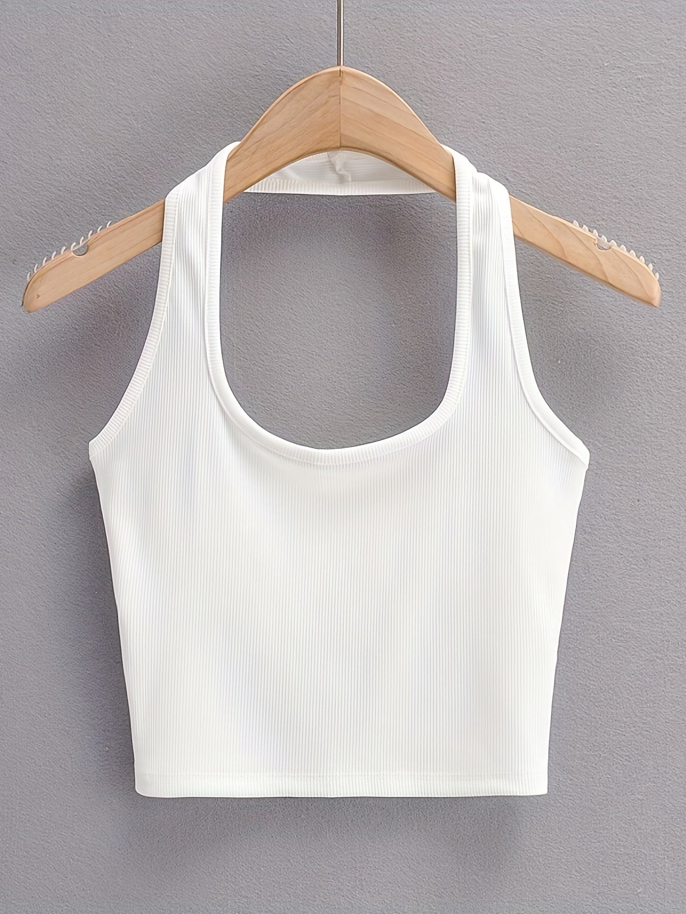  Ribbed Halter Neck Crop Tank Top