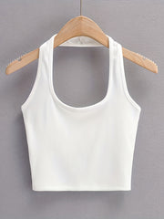  Ribbed Halter Neck Crop Tank Top