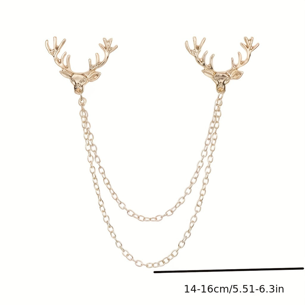 Deer Horn Chain Brooch Zinc Alloy Chain Tassel Brooch Pin