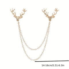 Deer Horn Chain Brooch Zinc Alloy Chain Tassel Brooch Pin