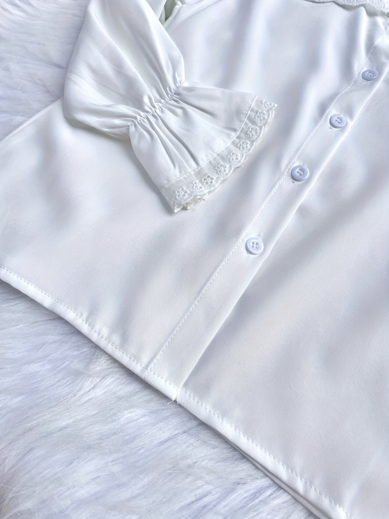 Girls Sweet Shirt Lace Fringe Collar Button Down Preppy Blouse Top