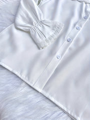 Girls Sweet Shirt Lace Fringe Collar Button Down Preppy Blouse Top