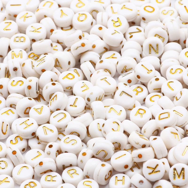 100pcs Mixed Letter Acrylic Beads Round Flat Alphabet Spacer Beads