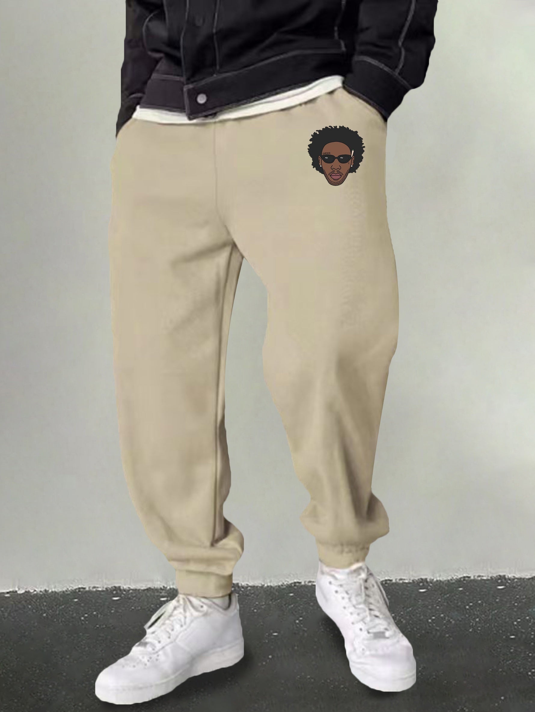 Men's Cartoon Face Print Joggers Casual Stretch Sports Pants