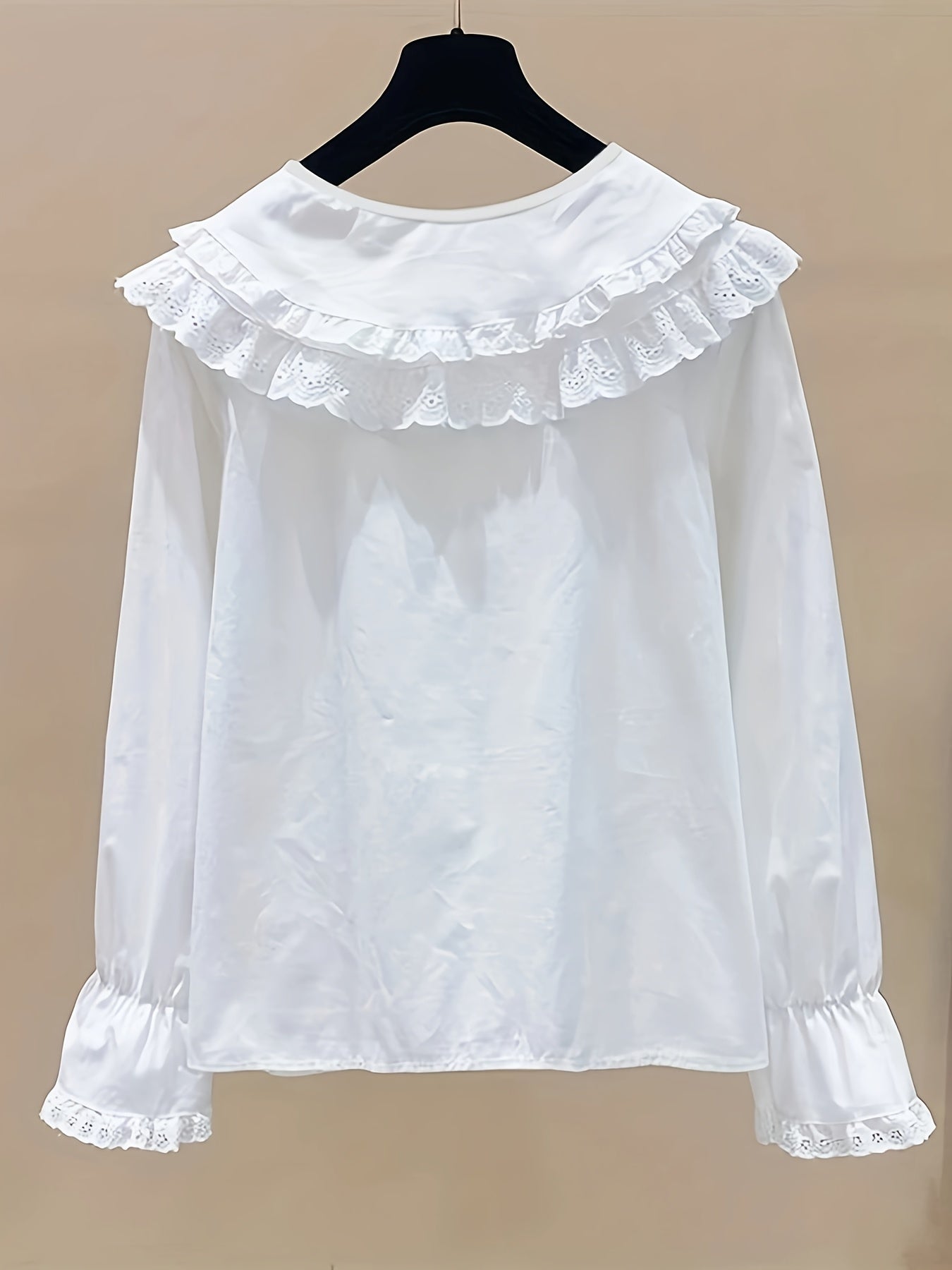 Girls Sweet Shirt Lace Fringe Collar Button Down Preppy Blouse Top