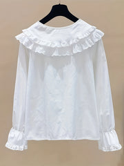 Girls Sweet Shirt Lace Fringe Collar Button Down Preppy Blouse Top