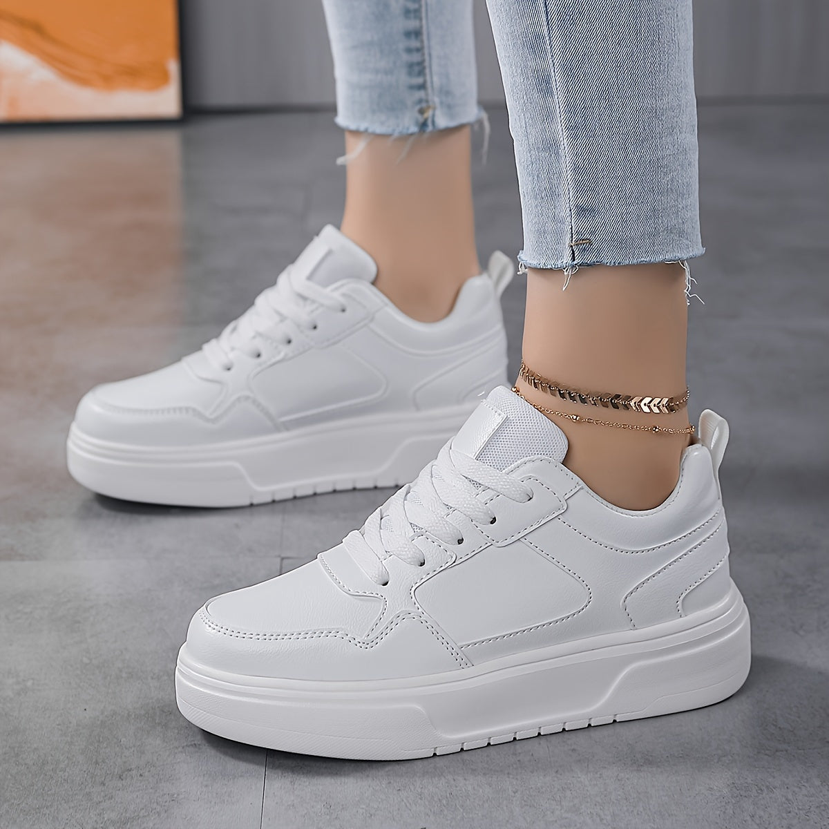 Women's Faux Leather Chunky Sneakers for Outdoor Sports