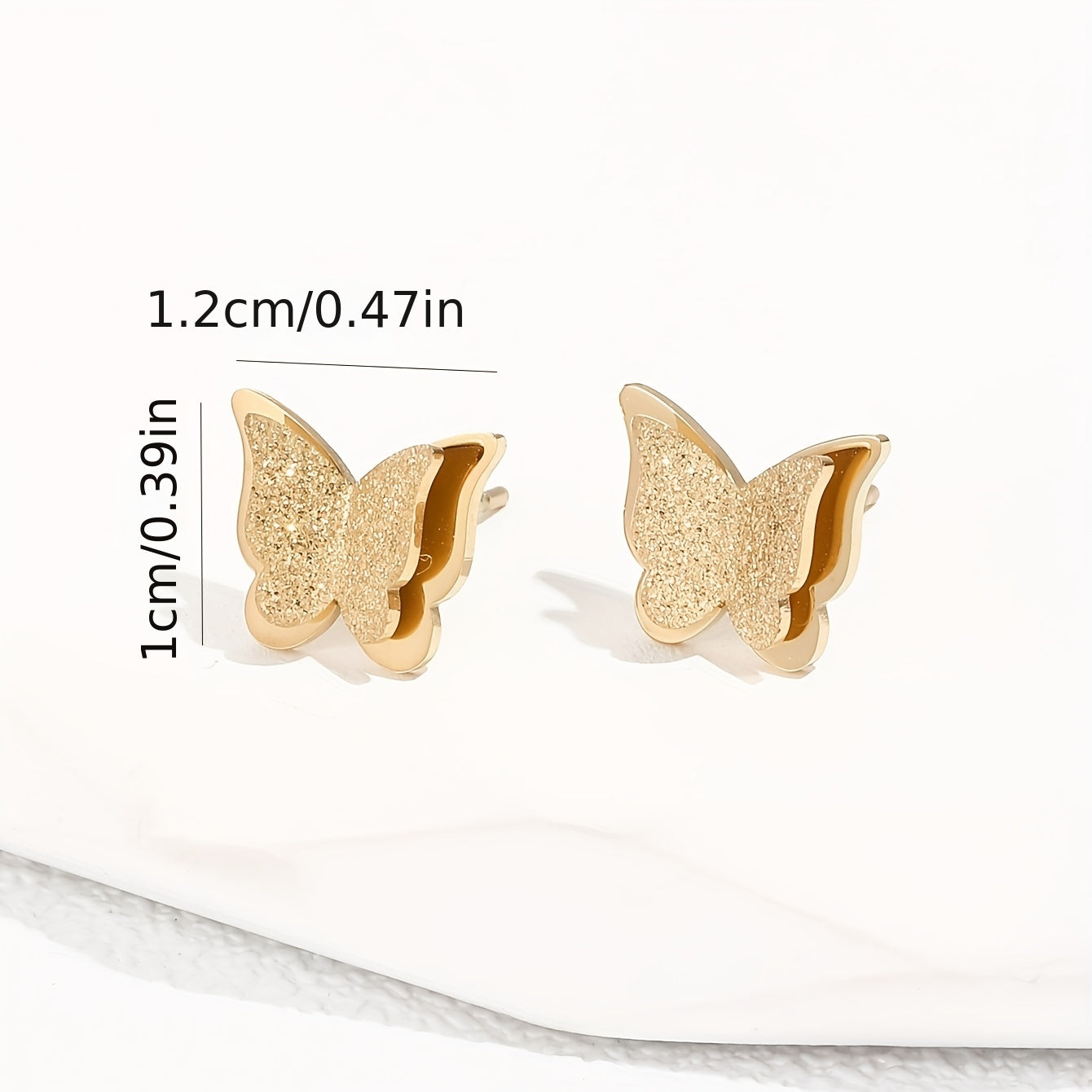 Double Layer Butterfly Stud Earrings Stainless Steel 14K Plated Casual Jewelry