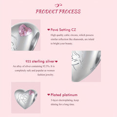 925 Silver Mother Daughter Kissing Pink Heart Bracelet Charm