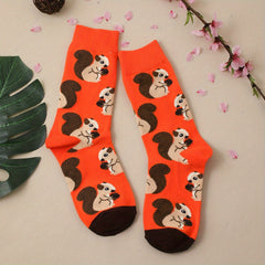 Cute Squirrel Print Socks Women's Stockings