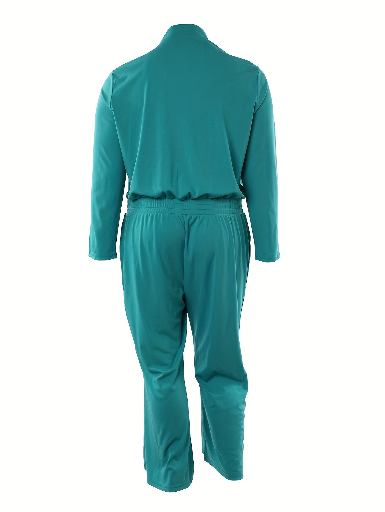  Casual Jumpsuit Women's Solid Long Sleeve Zipper Drawstring Flared Leg