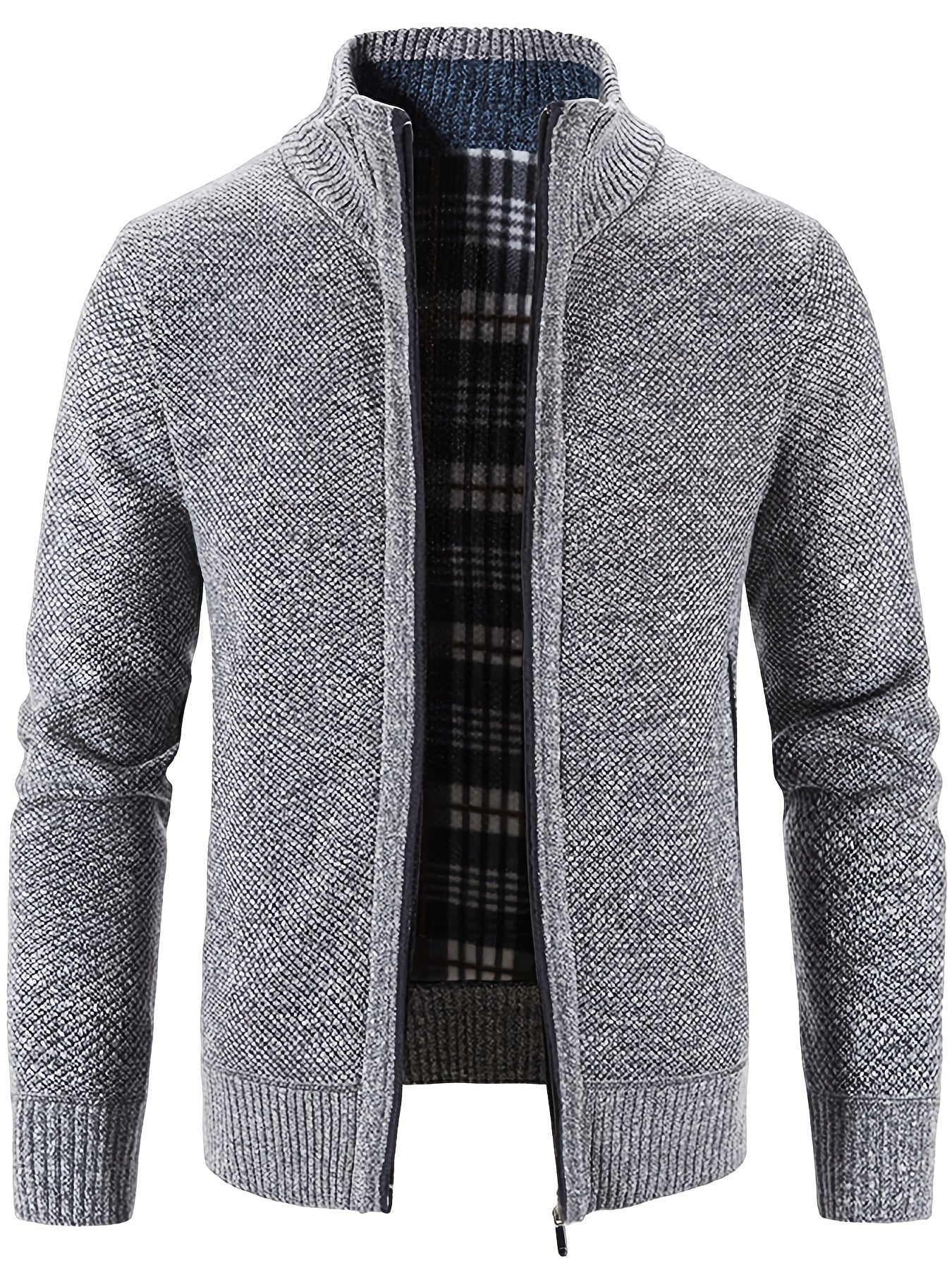 Men's Warm Stand Collar Fleece Jacket Semi-Formal Solid Zip Up Cardigan