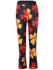 Boho Floral Print Loose Straight Pants Elastic High Waist