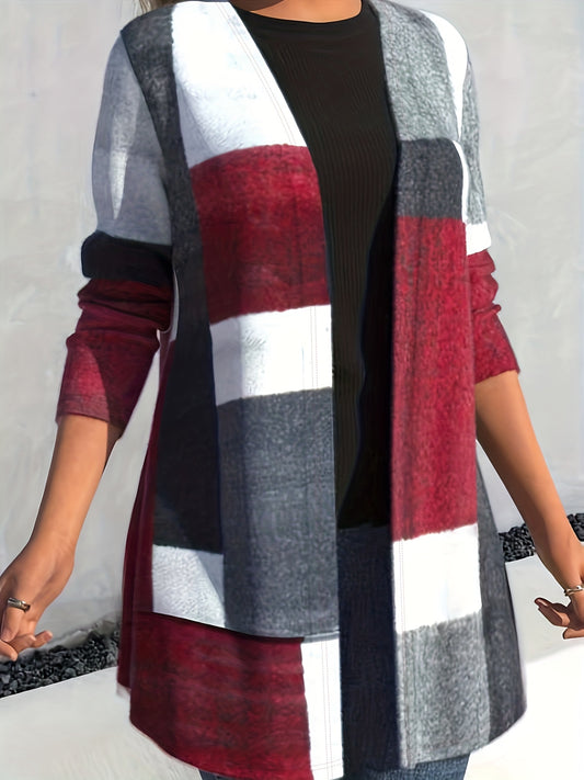  Colorblock Open Front Cardigan