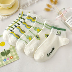 5 Pairs Floral Striped Socks Women's Stockings