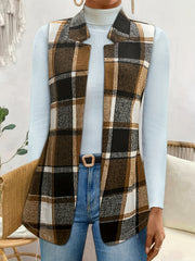  Plaid Print Split Collar Vest Blazer