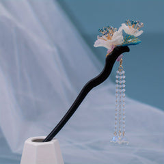 Antique Headdress Wooden Hairpin Beaded Tassel Dress Up Hairpin