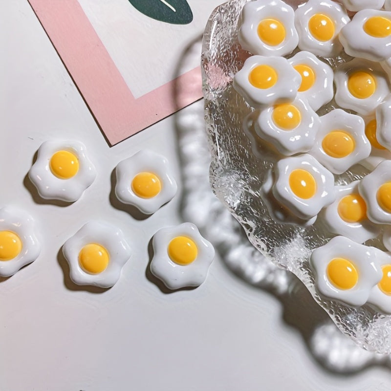 10pcs Poached Egg Resin Charms Hairpin Hair Ring Mobile Phone Decoration