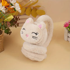Plush Cat Ear Winter Hat with Retractable Ears Soft Pastel Colors