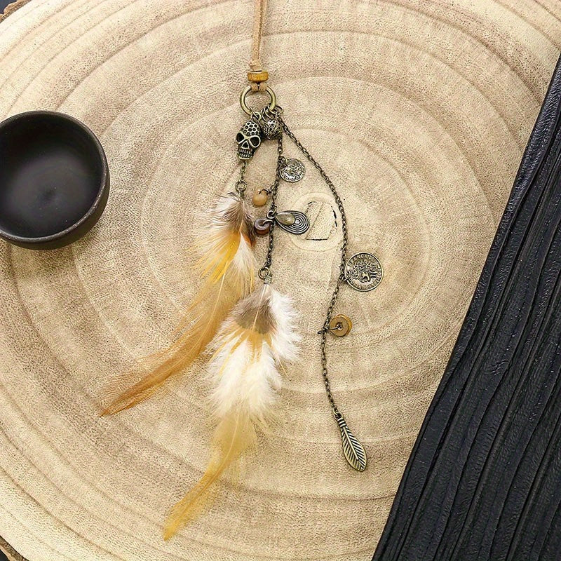 Boho Style Pendant Necklace Feather Tassel & Shell Pendant