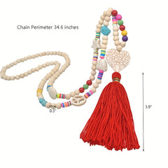 Colorful Beaded Tassel Long Necklace Stone Pendant Boho Summer Jewelry