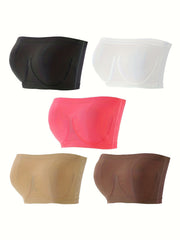 5 Pack Strapless Bandeau Bra Set Plus Size Comfort Solid Tube