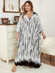  Tie Dye Striped Batwing Sleeve Maxi Cover Up Dress