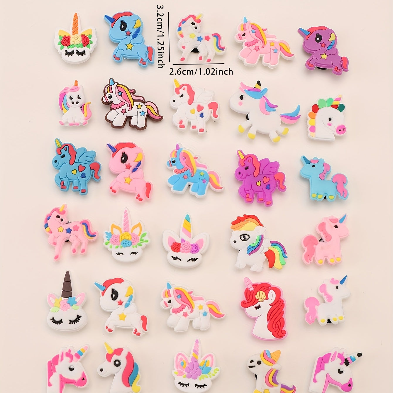 30pcs Cartoon Shoes Buckle PVC Unicorn Shoe Charm DIY Clogs Accessories