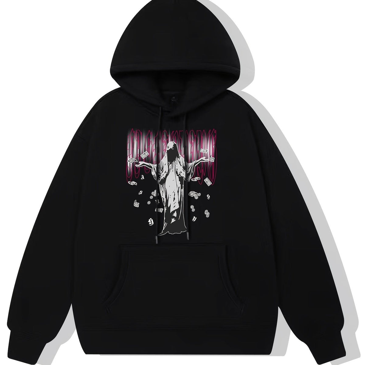 Man In The Cloak Print Hoodie Fleece Pullover