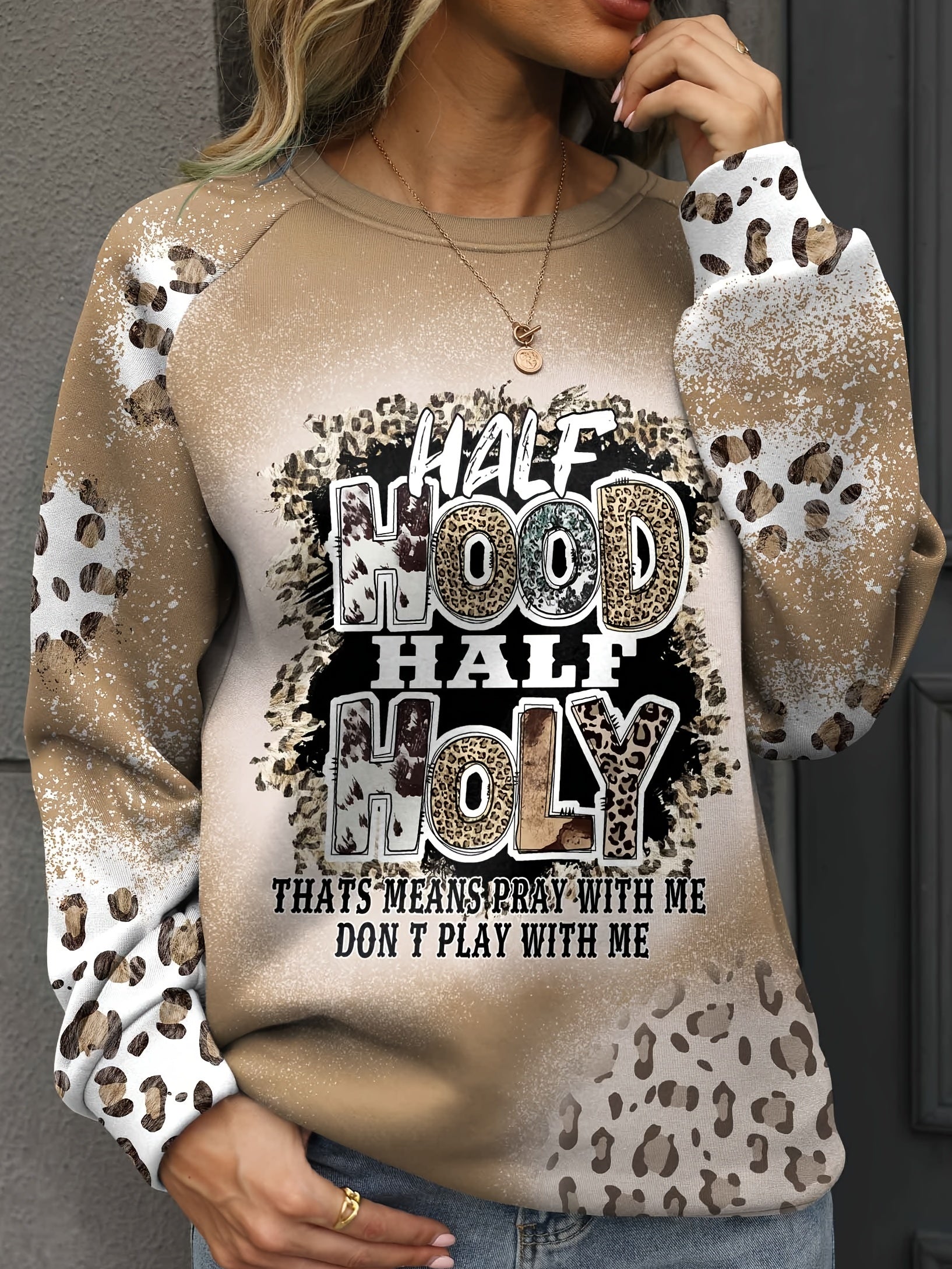 Letter Print Crew Neck Sweatshirt for Women