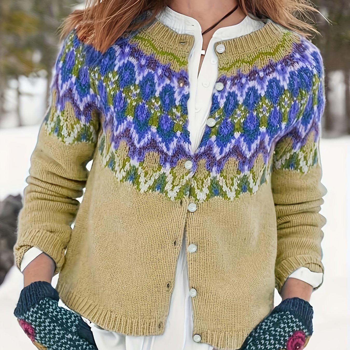  Striped Jacquard Button Up Sweater Cardigan