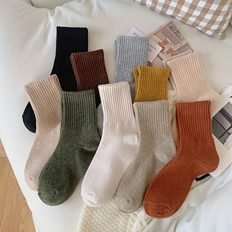 10 Pairs Solid Socks Comfy & Warm Women's Stockings & Hosiery