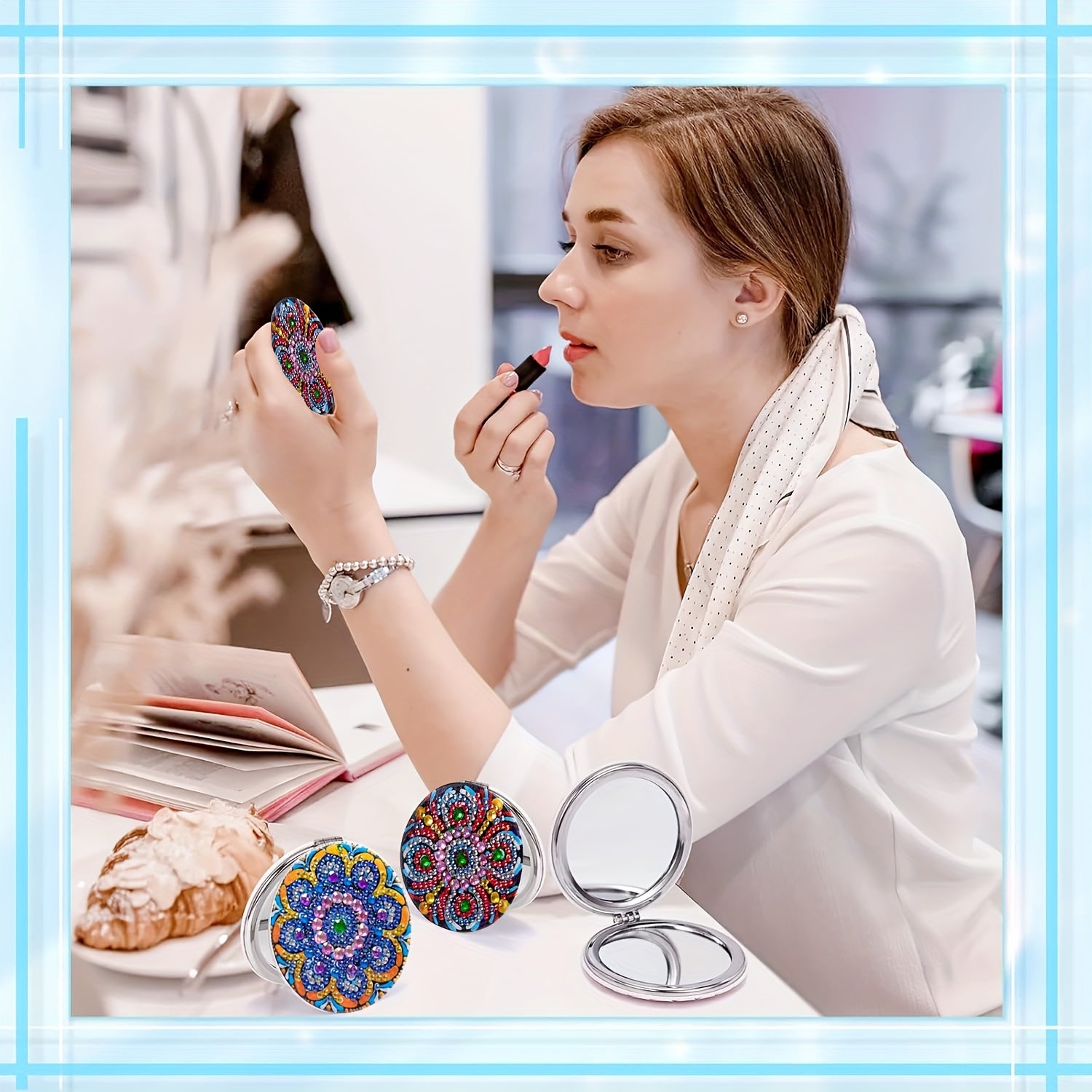2pcs Floral Diamond Painting Makeup Mirror Double Sided