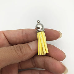 10pcs 38mm Leather Tassel Cap Charms Earring Fringe Keychain Pendant Straps