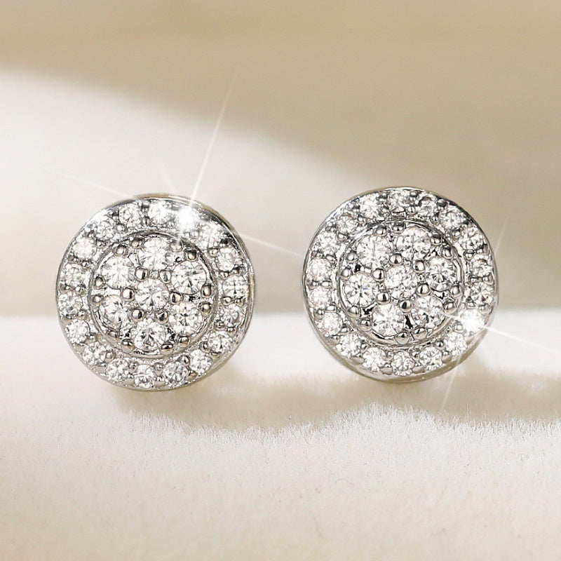 925 Silver Round Zircon Stud Earrings for Women Bridal Wedding Jewelry