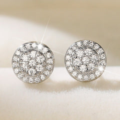 925 Silver Round Zircon Stud Earrings for Women Bridal Wedding Jewelry