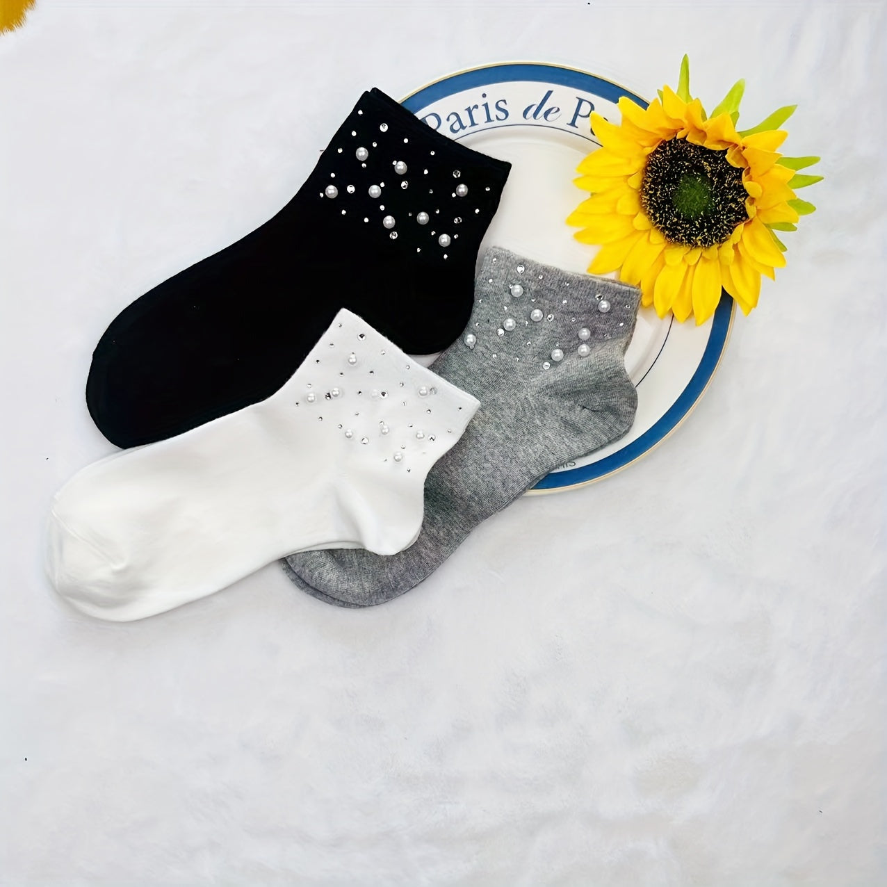 Women's Rhinestone Decor Crew Short Socks