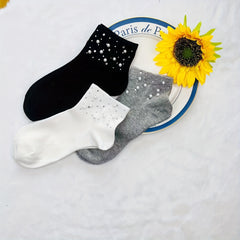 Women's Rhinestone Decor Crew Short Socks