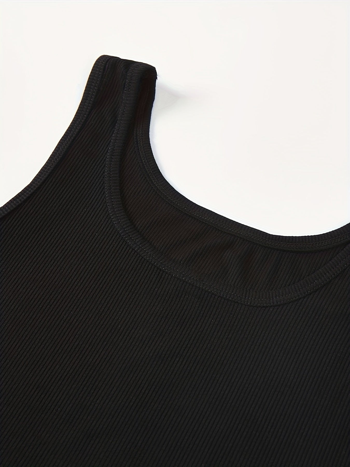 3pcs Solid Ribbed Tank Tops Crew Neck Slim Fit Sleeveless Top Women's Lingerie