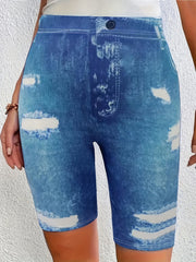  Denim Print High Rise Skinny Shorts