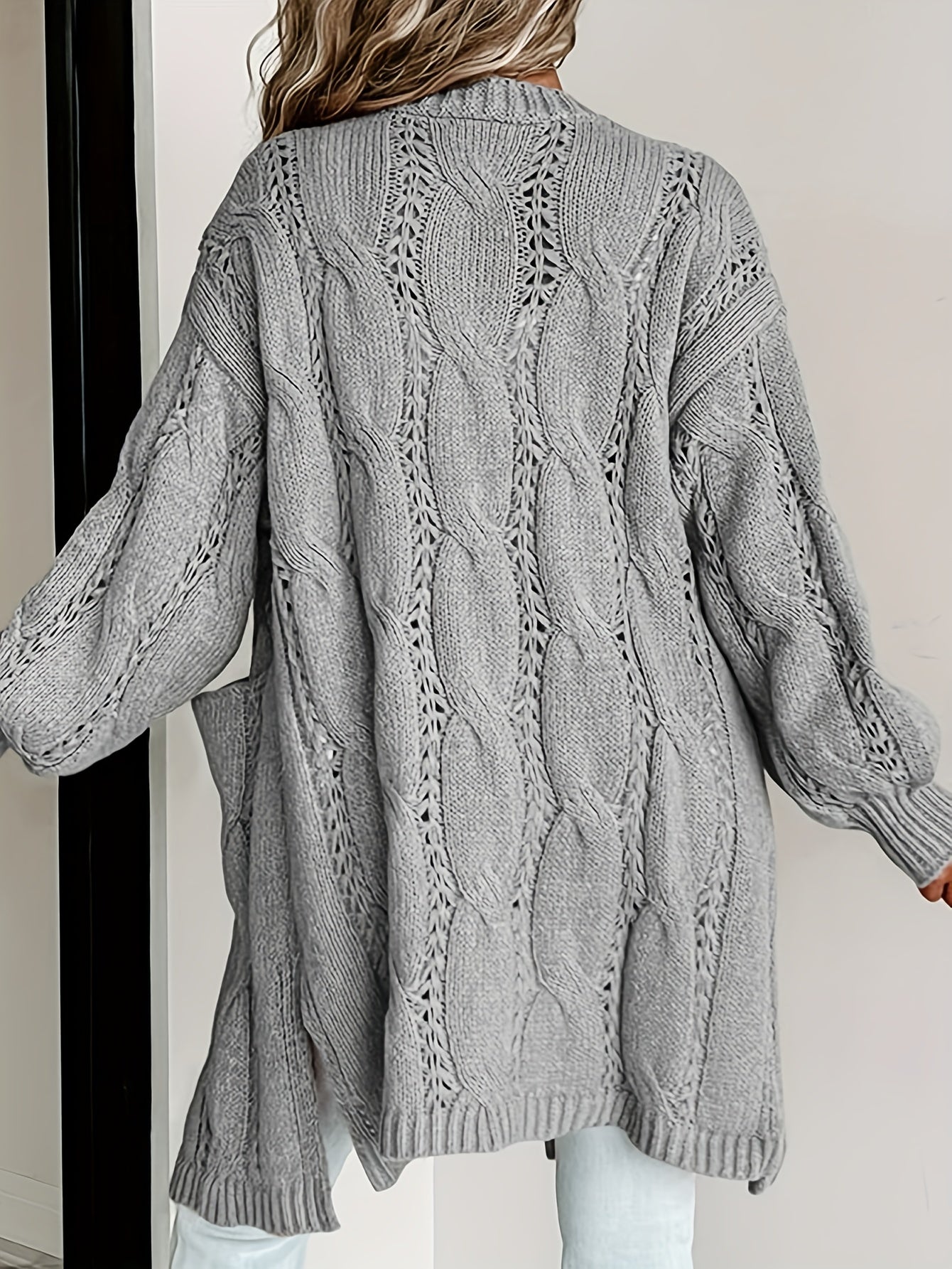  Casual Cardigan Women's Plus Solid Cable Long Sleeve