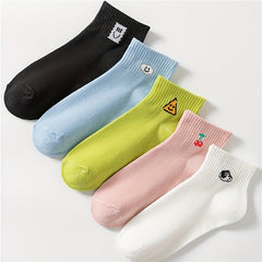 5 Pairs Cute Cartoon Printed Crew Socks Women's Stockings