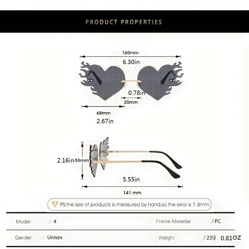 Heart Flame Sunglasses Women Rimless Party Glasses