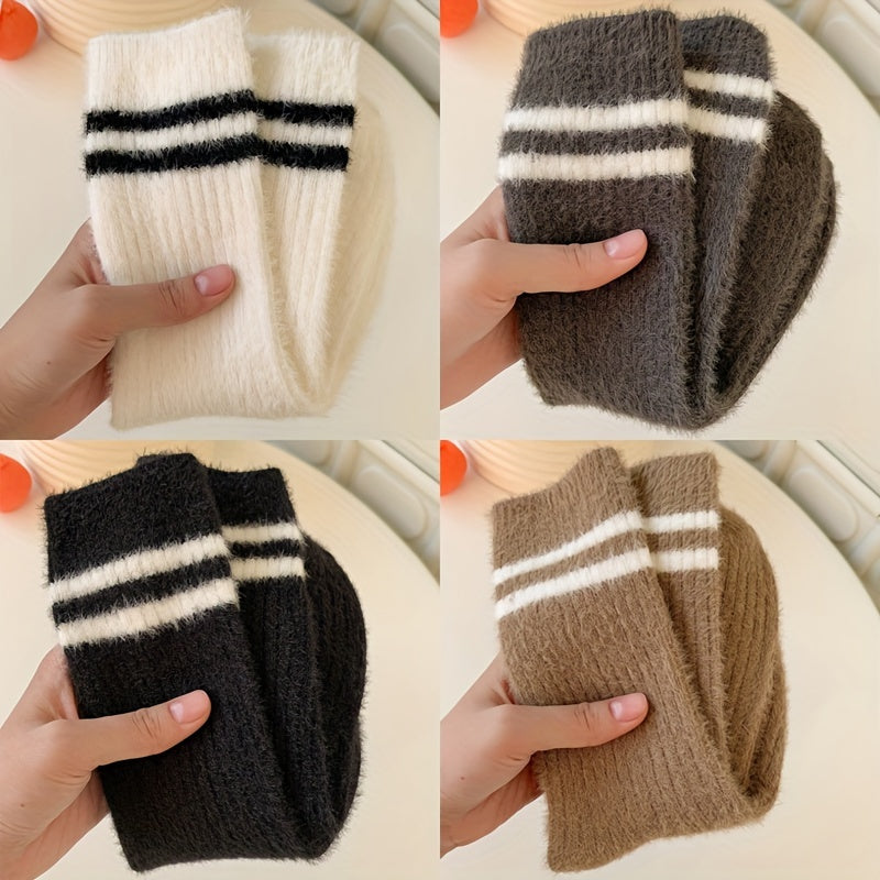 Warm Striped Fuzzy Socks - Mid Tube Women's Stockings