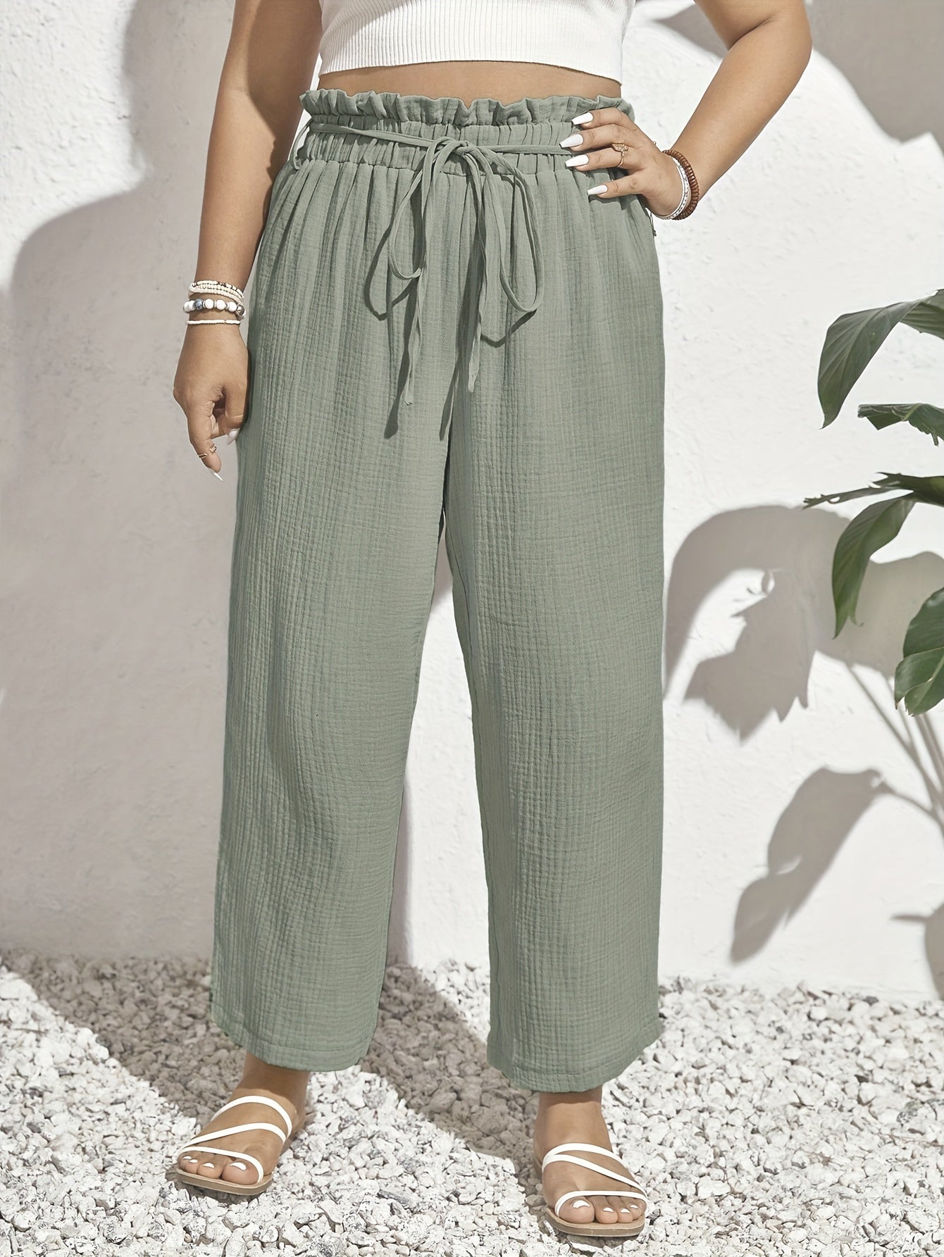  Wide Leg Trousers Elastic High Rise Casual Pants